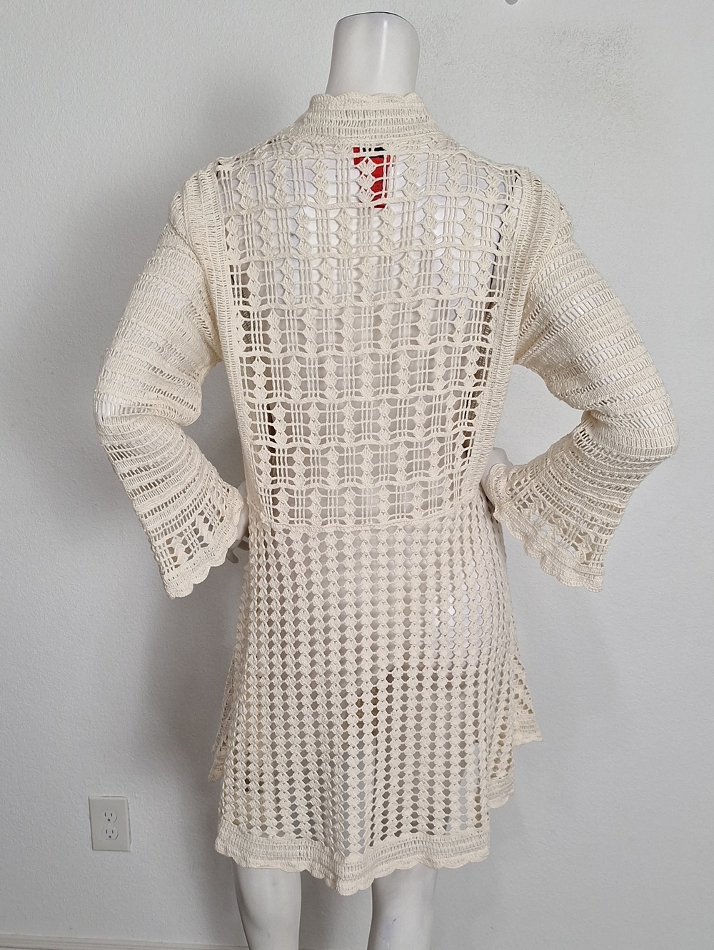 V. Christina Cream Crochet Floral Embroidered Cottagecore Open Cardigan Size L - Picture 7 of 13